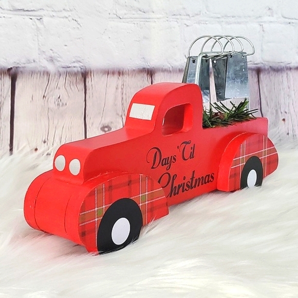 Christmas Countdown Wooden Red Farm Truck Galvanized Metal Number Decor - Picture 10 of 13
